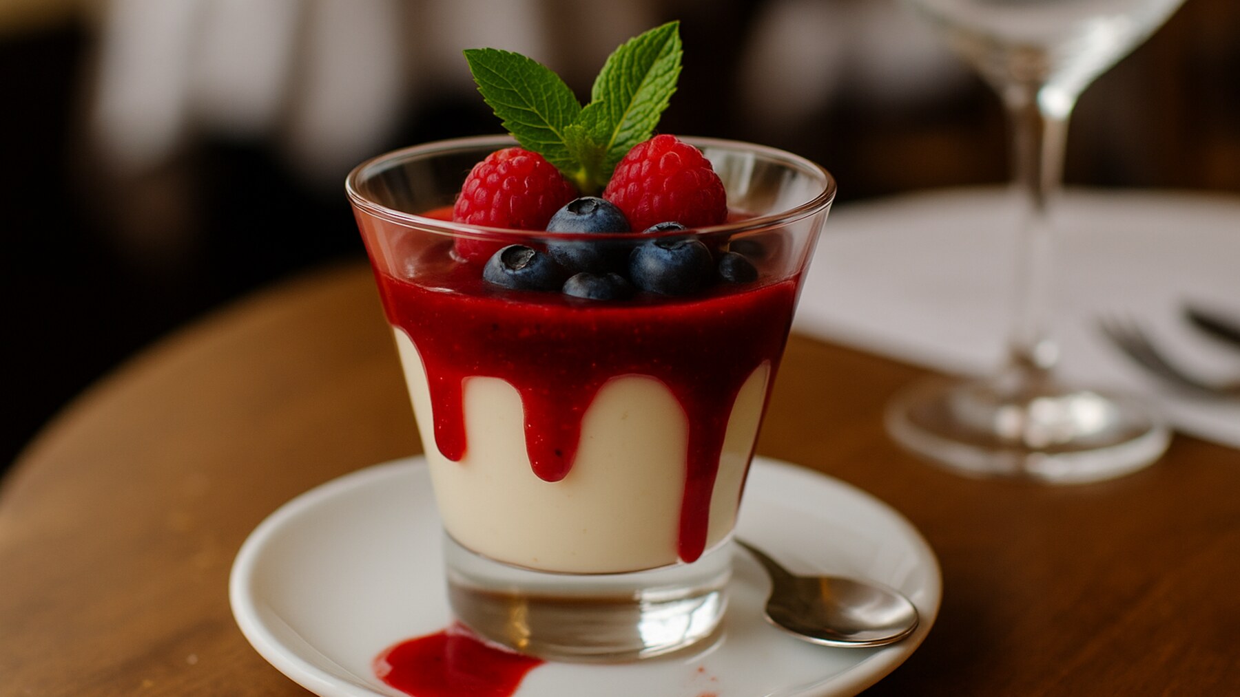 La panna cotta et son coulis de fruits rouges